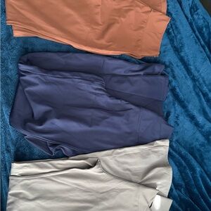 **SOLD** Set of Three Crossover Flare Yoga Pants in Blue, Gray, and Brown
